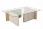 Nordure Mesa de Centro Flavio Mármol Travertino Tapa Cristal Templado Marco Melamina 105x30x65 cm